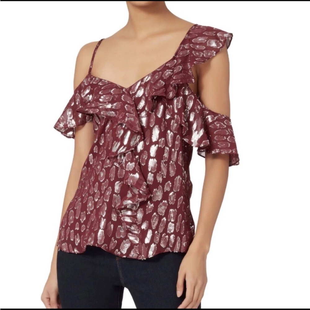 Veronica Beard Red/Silver Print
Ruffle Benton Top (MSRP $325)